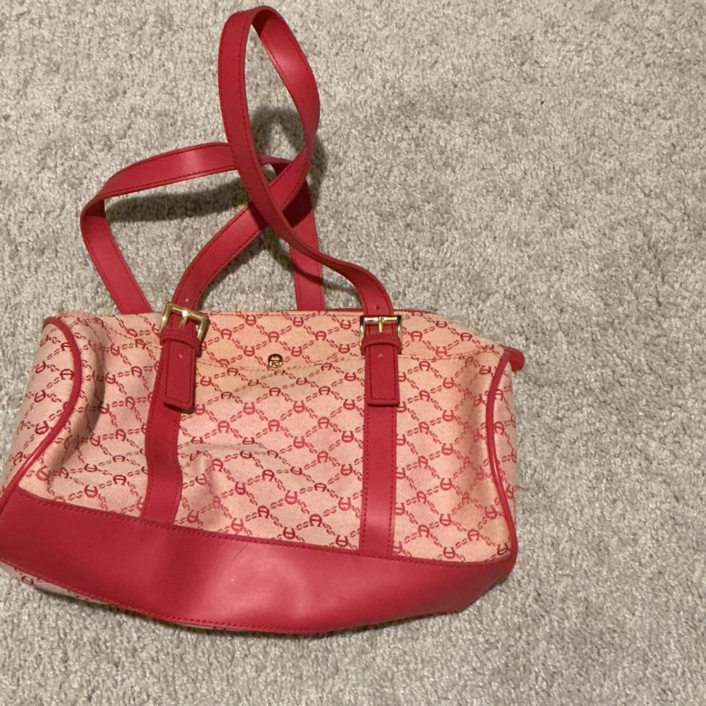 Etienne Aigner Red and Cream Signature Tote